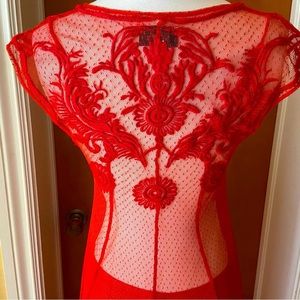 Biya Johnny Was XS Red Dress Embroidered Mesh Valentines Chinese New Year Tattoo